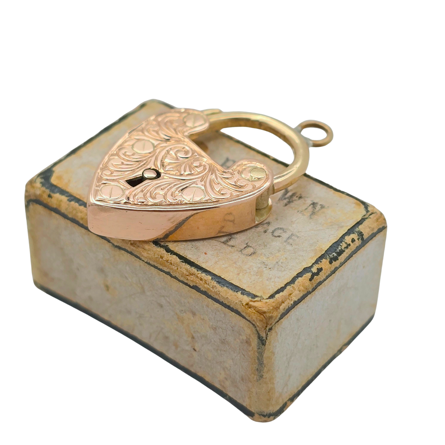 Antique Rose Gold Heart Padlock Clasp, Hand Engraved Chester Hallmark