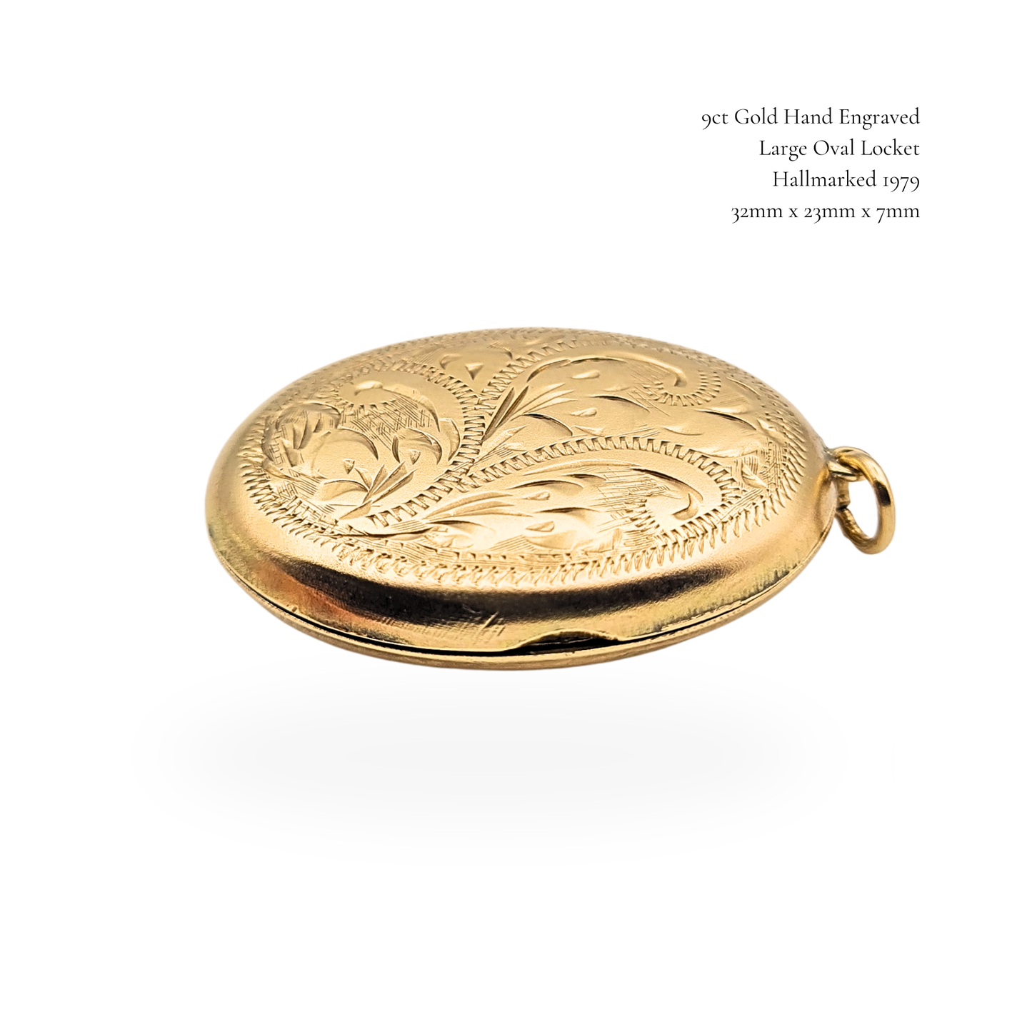 Large 9ct Gold Oval Locket 1979 Hallmarked Hand Engraved Floral Pendant
