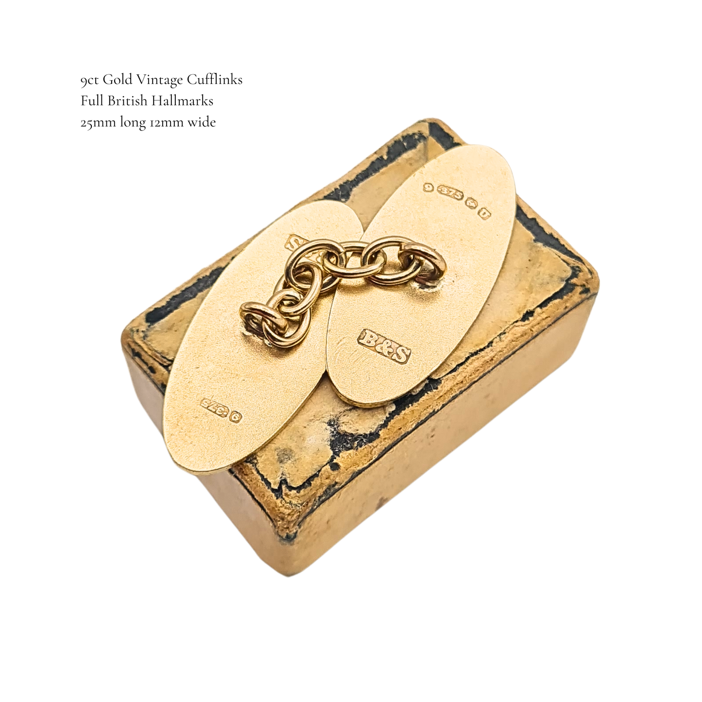 Solid 9ct Gold Oval Cufflinks B&S Birmingham Hallmarked Engraved