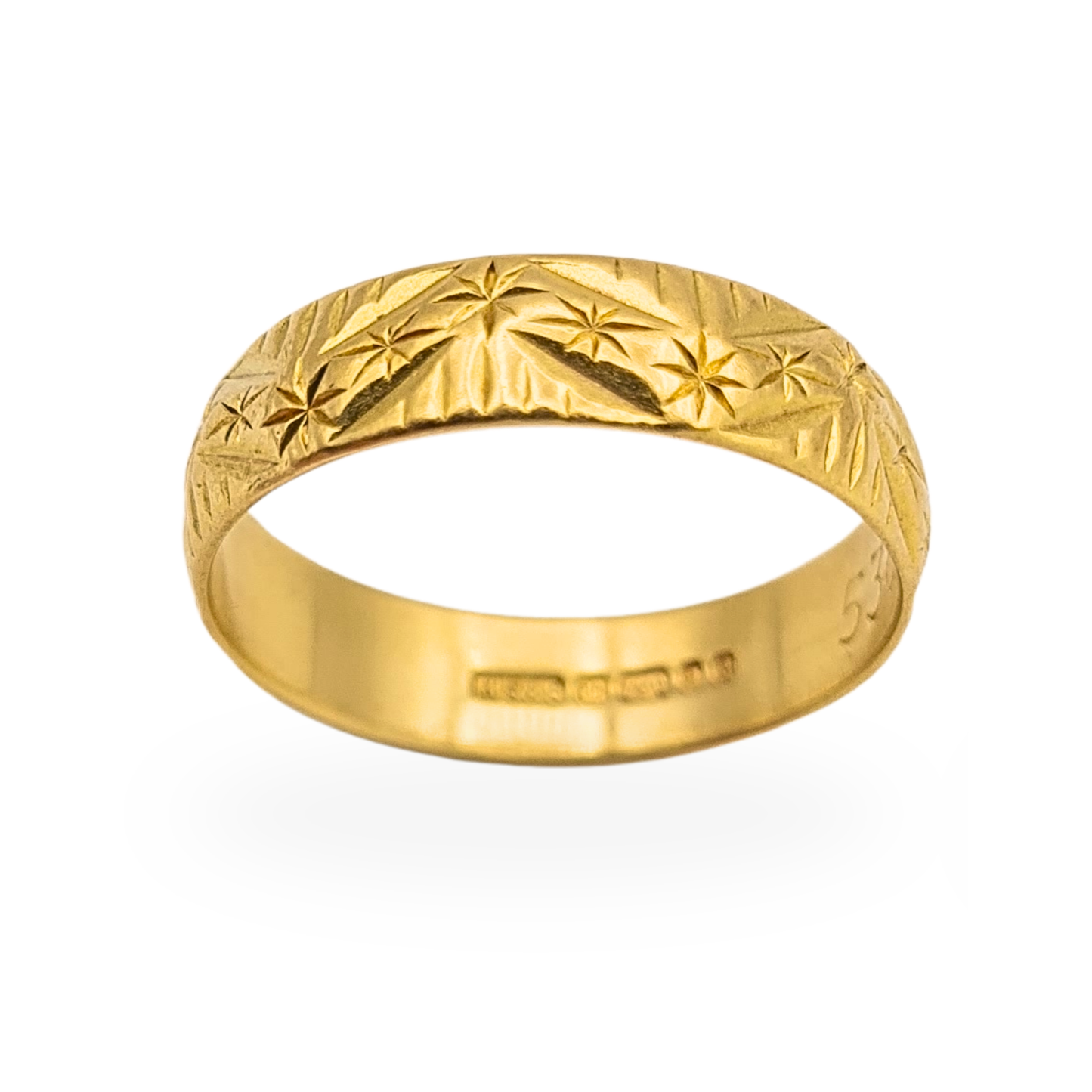 18ct Gold Engraved Wedding Band 1976 Hallmarked Star Pattern UK O1/2 US 7.5