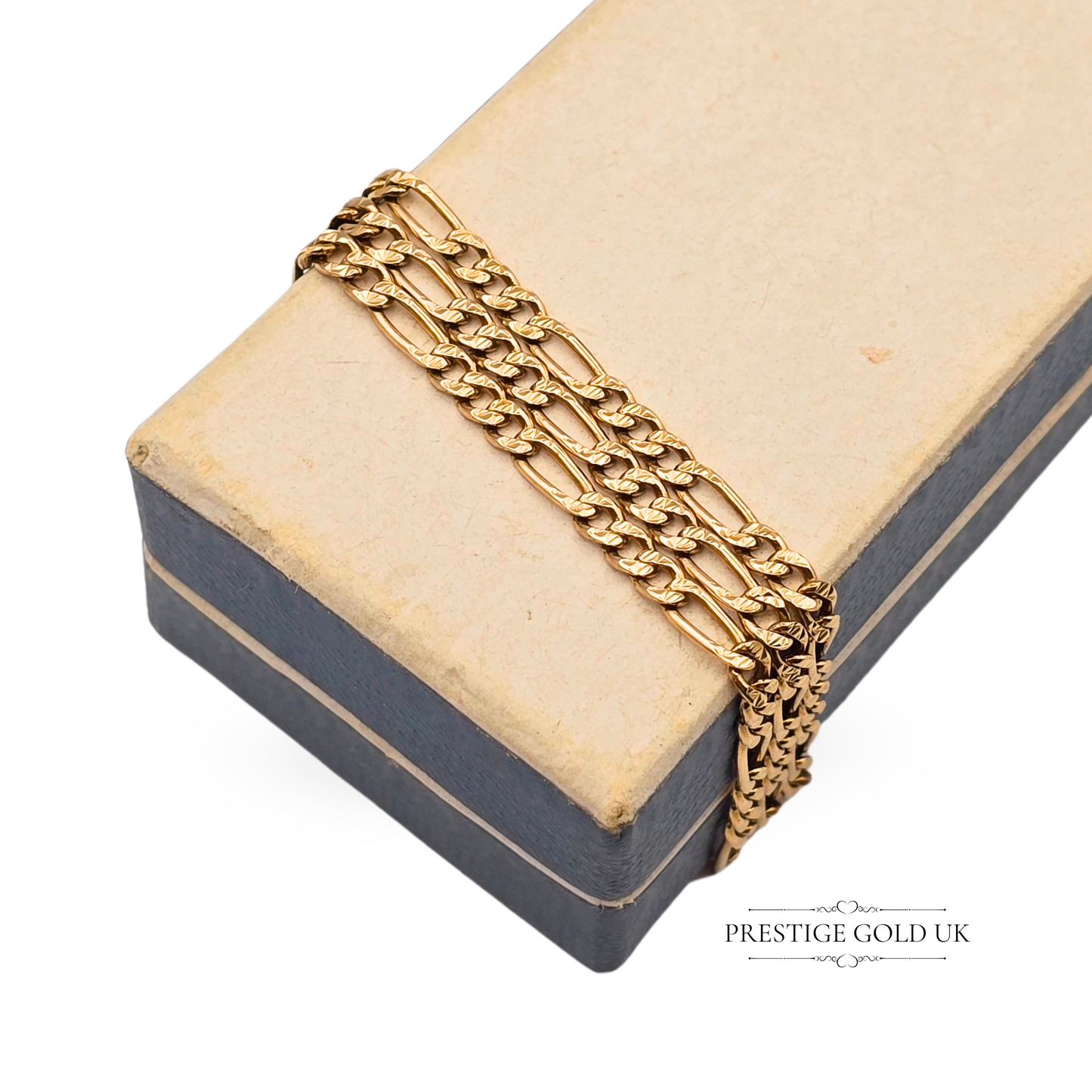 9ct Gold Diamond Cut Figaro Chain Necklace, 1990s  16" Long