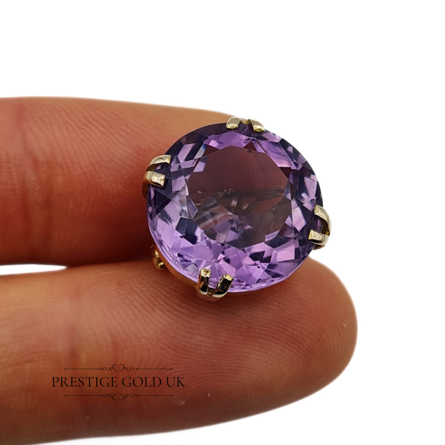 Gold Amethyst Fob 9ct - Ornate Round Amethyst Fob - Purple Amethyst Pendant