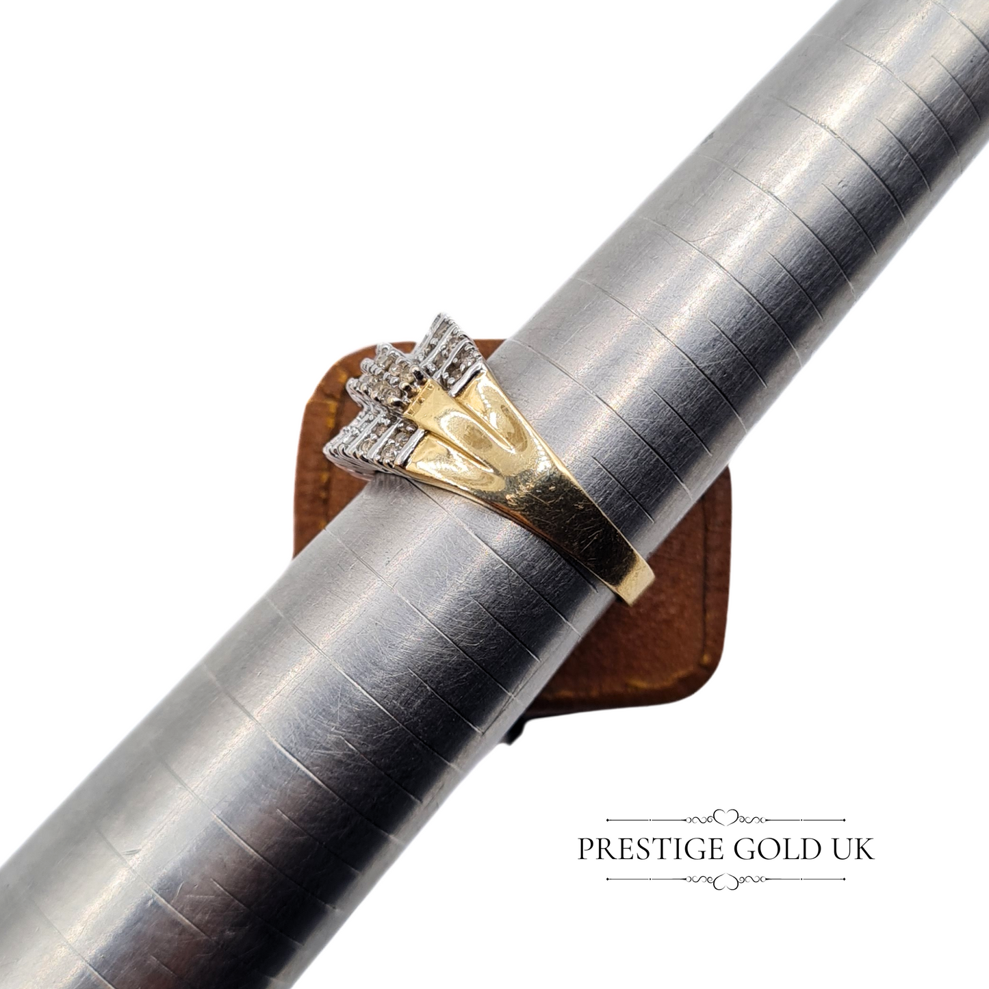 Vintage 9ct Gold Diamond Cluster Ring, White Gold Setting & Yellow Gold Band