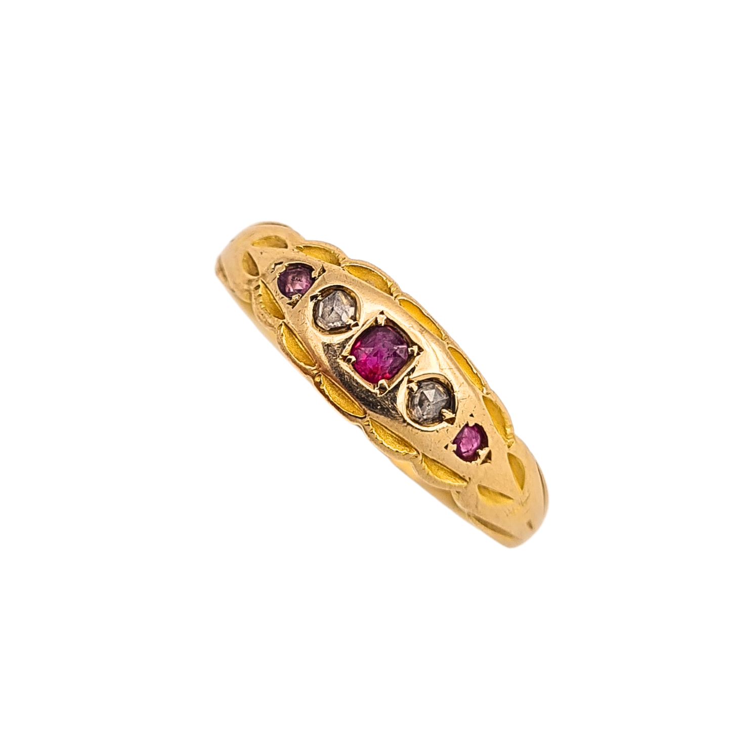 Vintage 18ct Gold Old Cut Diamond Sapphire 5 Stone Ring UK O½ US 7¼