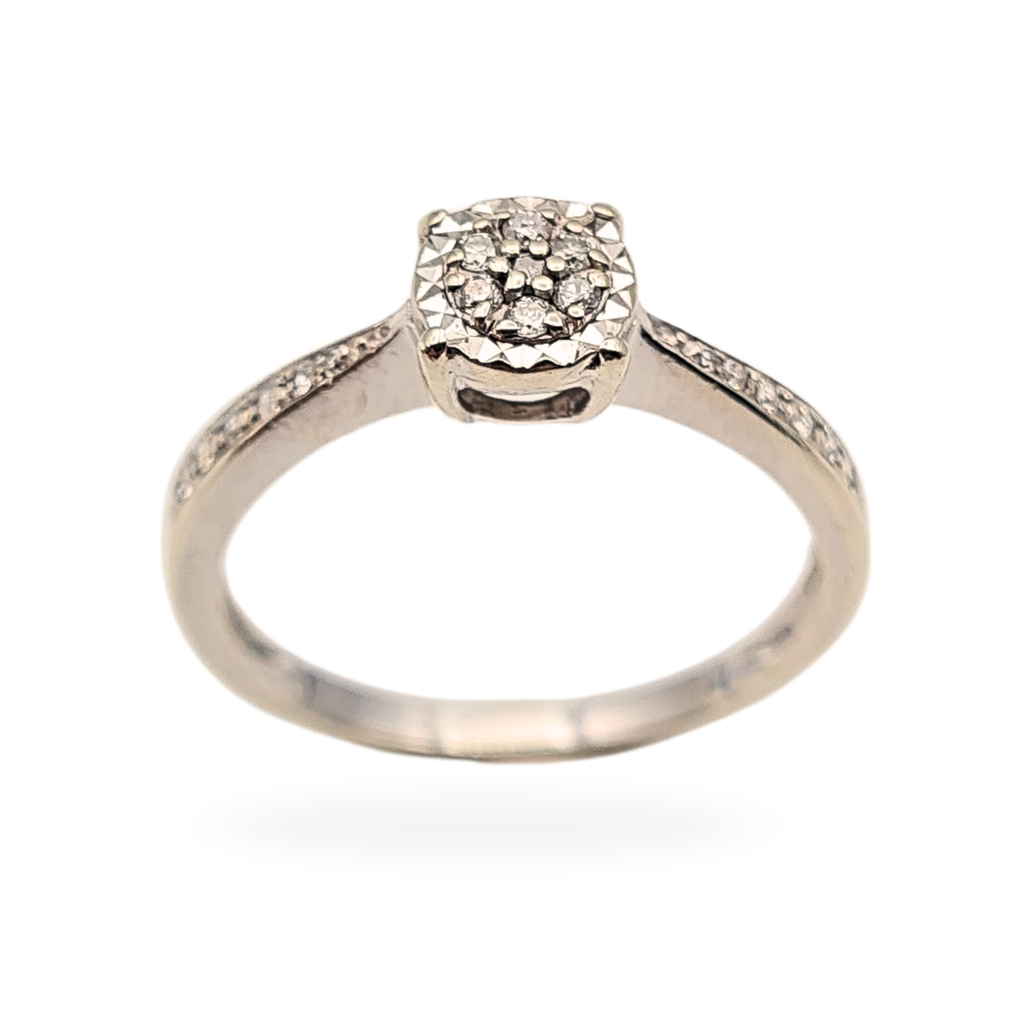 9ct White Gold Engagement Ring, Diamond Pavé Shoulders, UK M 1/2 / US 6.5