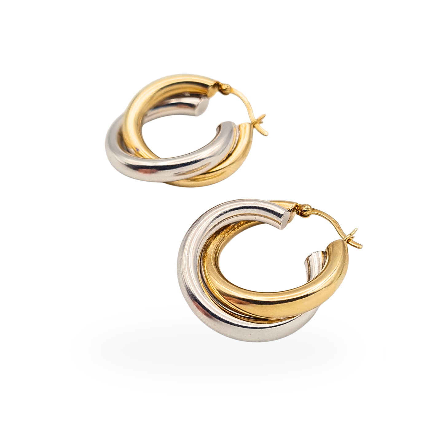 Large 9ct Gold Two Tone Creole Hoop Earrings Chunky Twist Gold Hallmarked