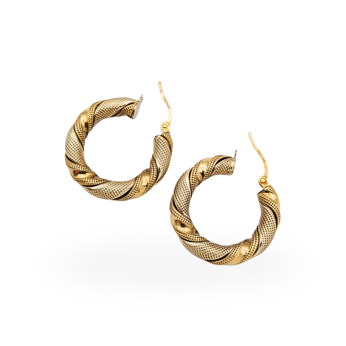 Desgner 9ct Gold Unoaerre Twisted Hoop Earrings Two Tone Italian Hoops