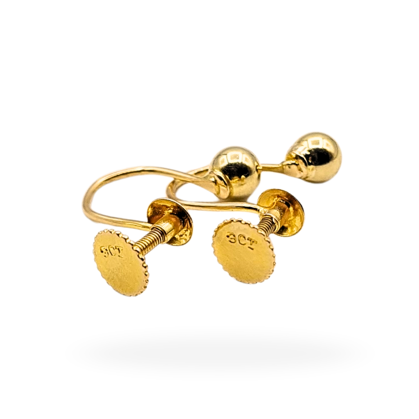 9ct Gold Screw Back Earrings, 4mm Ball, non pierced ears