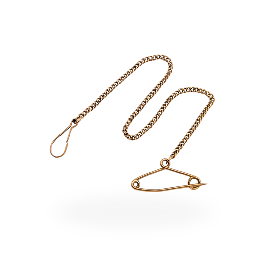 9ct rose gold antique safety chain with pin and clip 4.5 inch