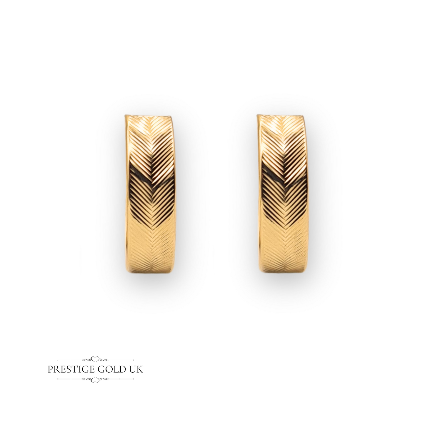 9ct Gold Half Hoop Herringbone Earrings, Chevron Pattern Butterfly Backs