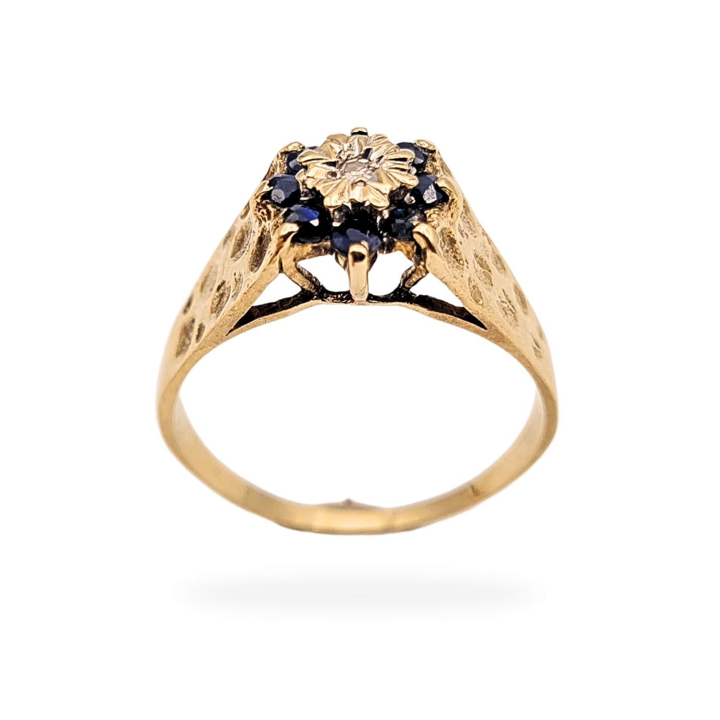 9ct Gold Diamond Sapphire Ring, UK Q US 8, London 1972