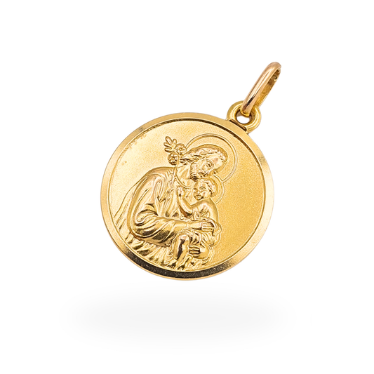 Fully hallmarked 9ct gold Saint Joseph charm pendant with detailed religious medal design
