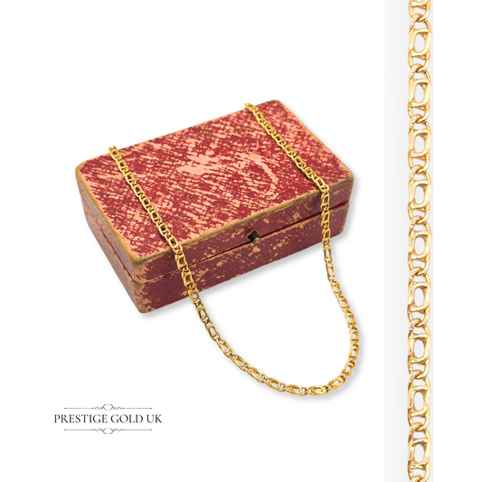 25" Long 9ct Gold Figaro Chain Necklace, Lightweight Hollow Gold Link