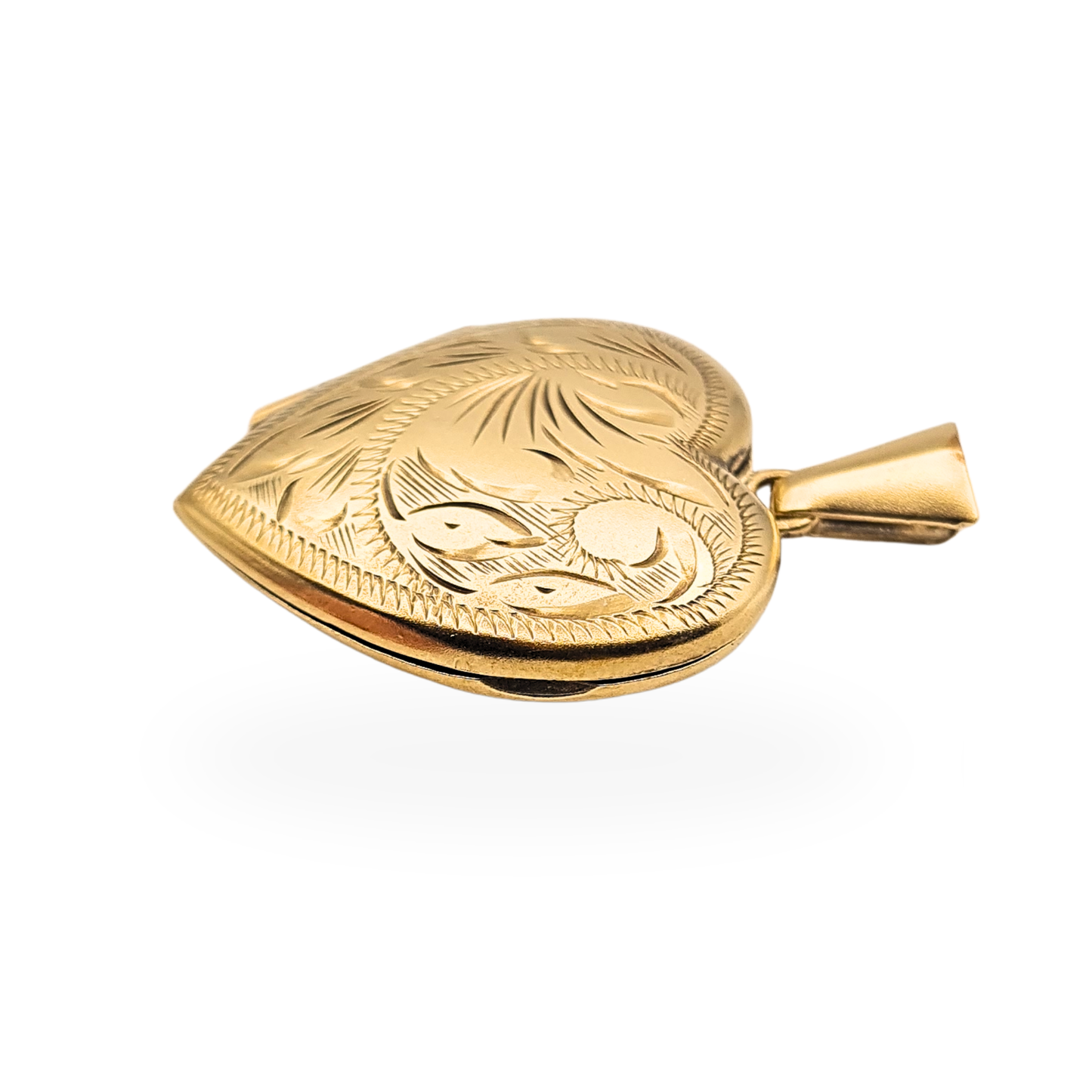 Large 9ct Gold Heart Photo Locket Pendant 25mm Hand Engraved Vintage 1976