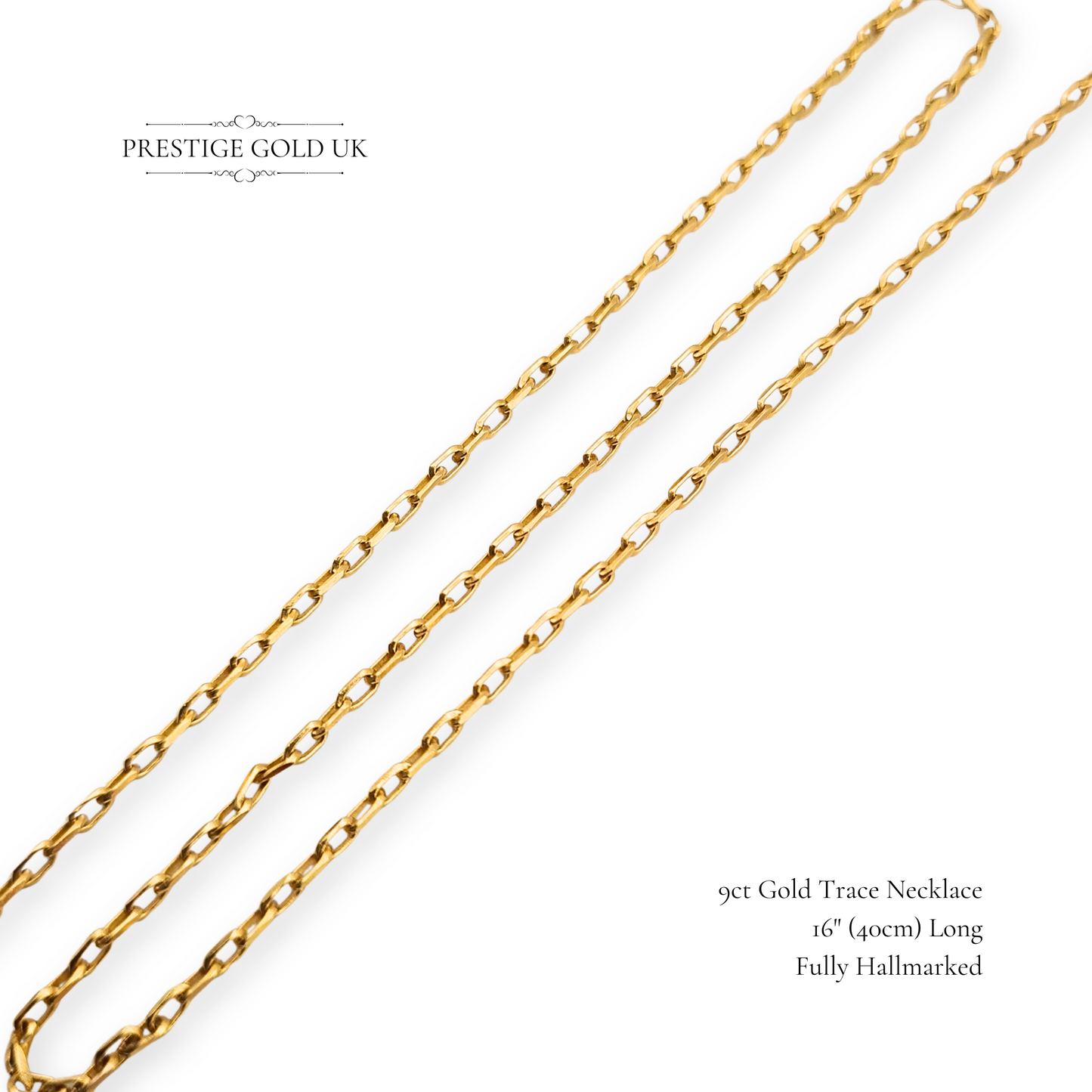 16" 9ct Gold Tiny Trace Chain,  Anchor Link Necklace Spring Ring Clasp