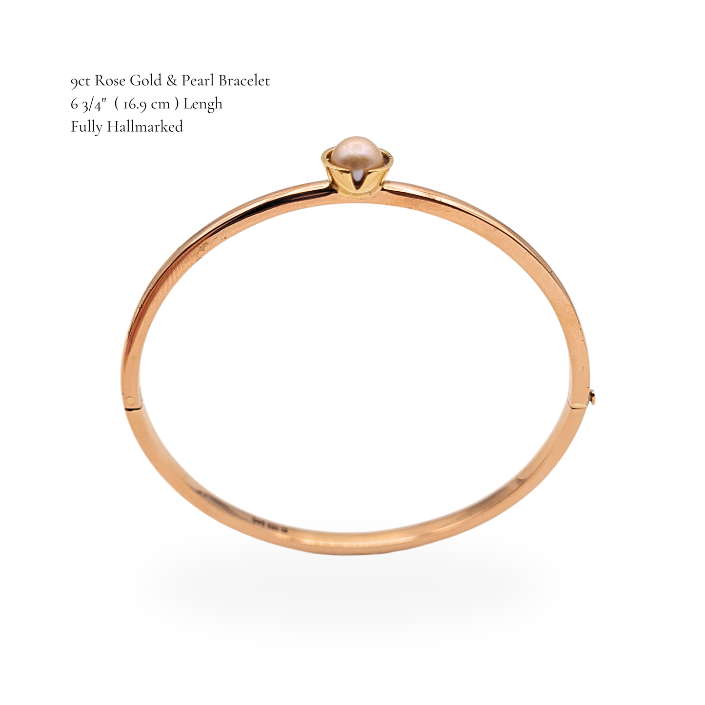 Quality 6.75” Long 9ct Rose Gold Pearl Bangle