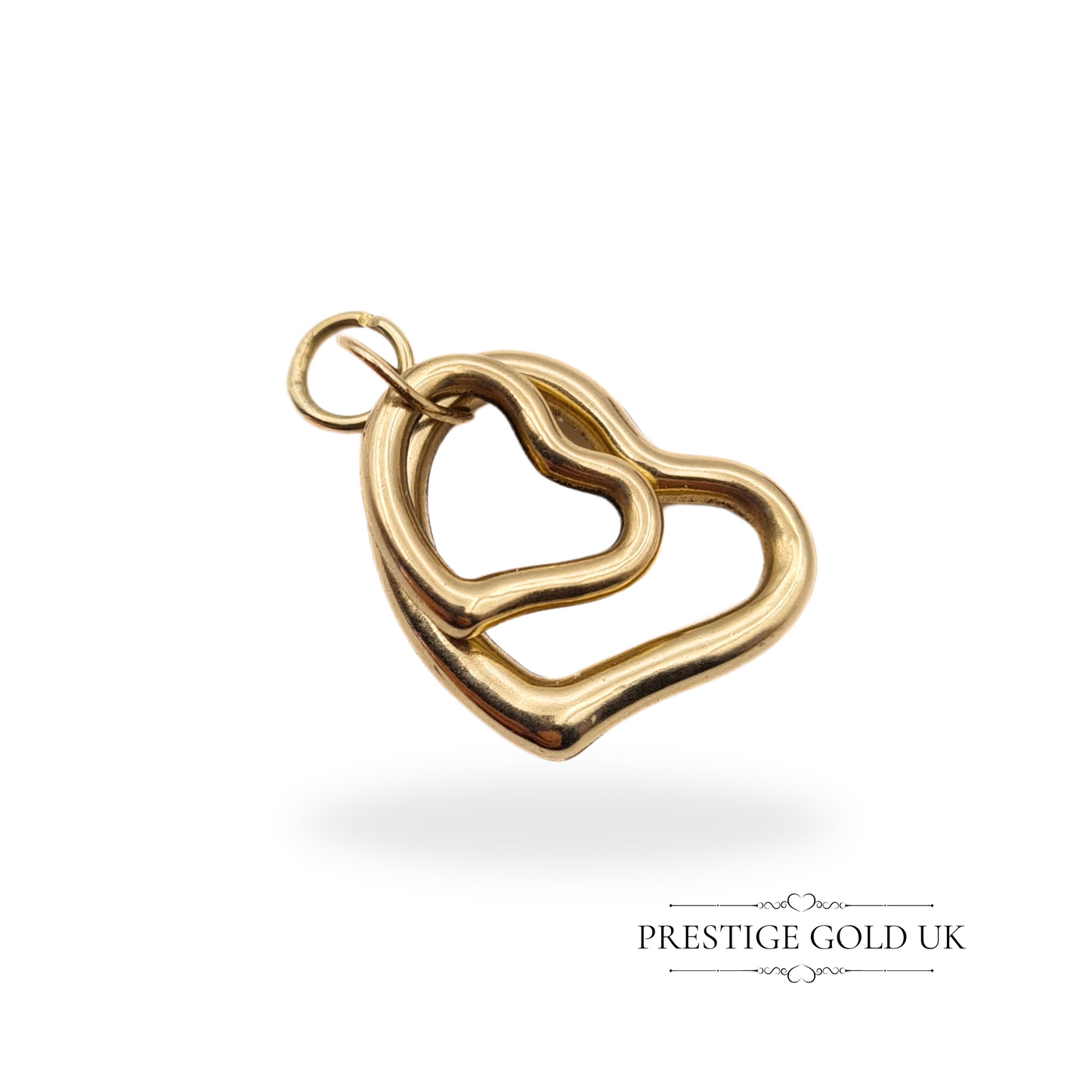 Vintage 9ct Gold Twin Hollow Heart Pendant, Two Heart Pendant Gift