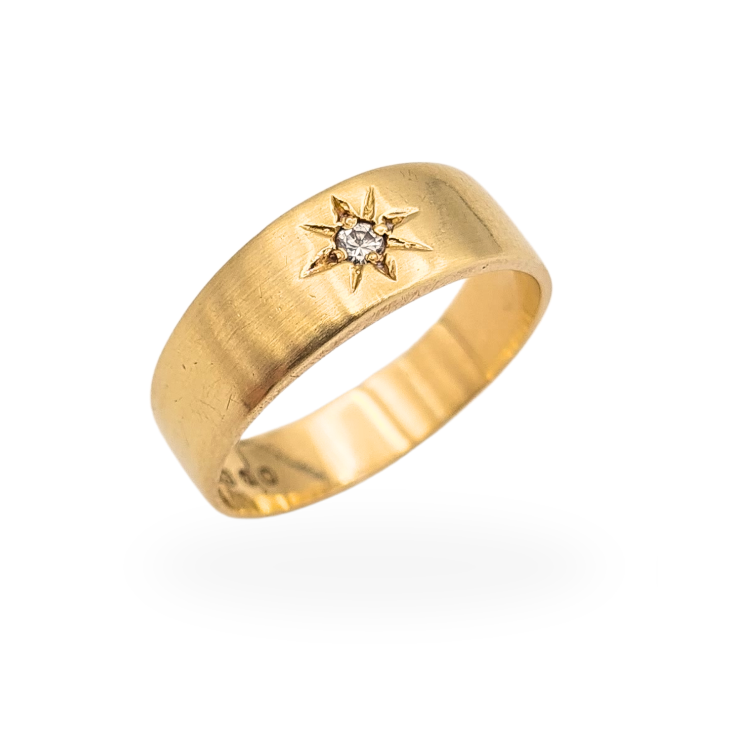 Solid 9ct Gold Diamond Gypsy Ring, London 1968, Size Q 1/2 US 8 1/4