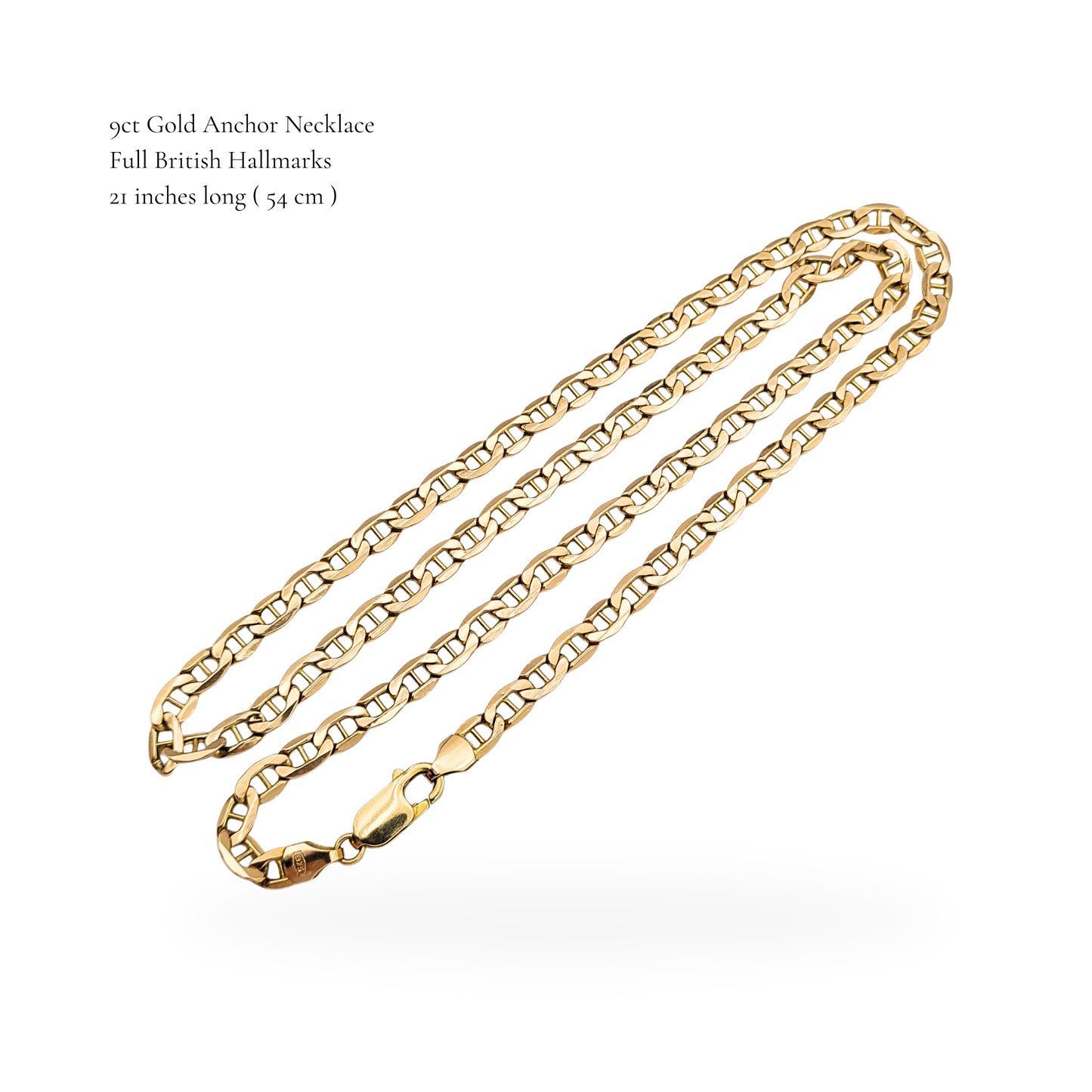 21" Long Large 9ct Gold Anchor Chain Necklace,  Lobster Clasp