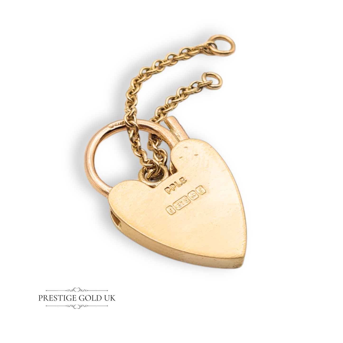 9ct Yellow Gold Heart Padlock Hand Engraved Star of David Safety Chain 1967