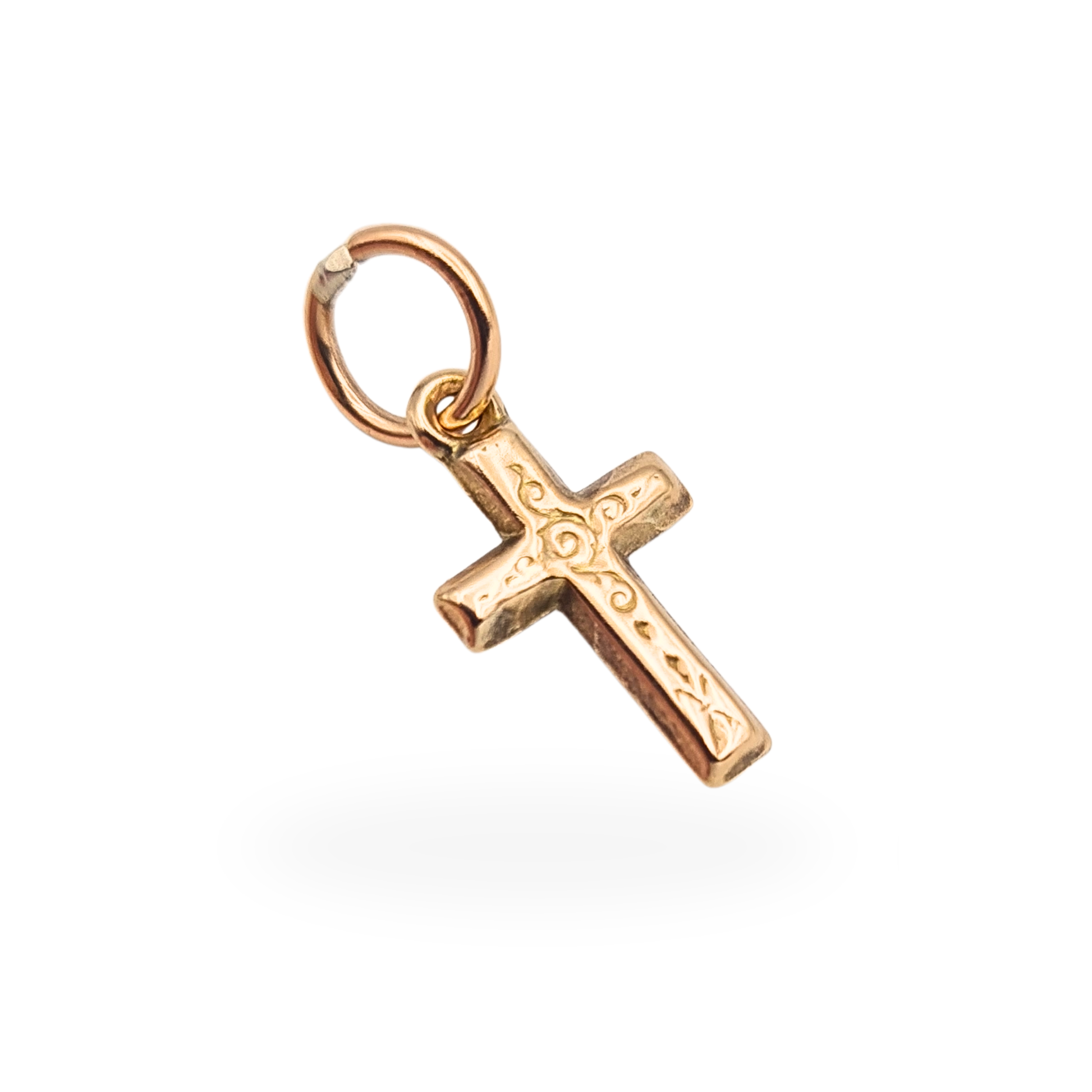 Tiny 9ct gold engraved cross charm pendant with hollow lightweight construction
