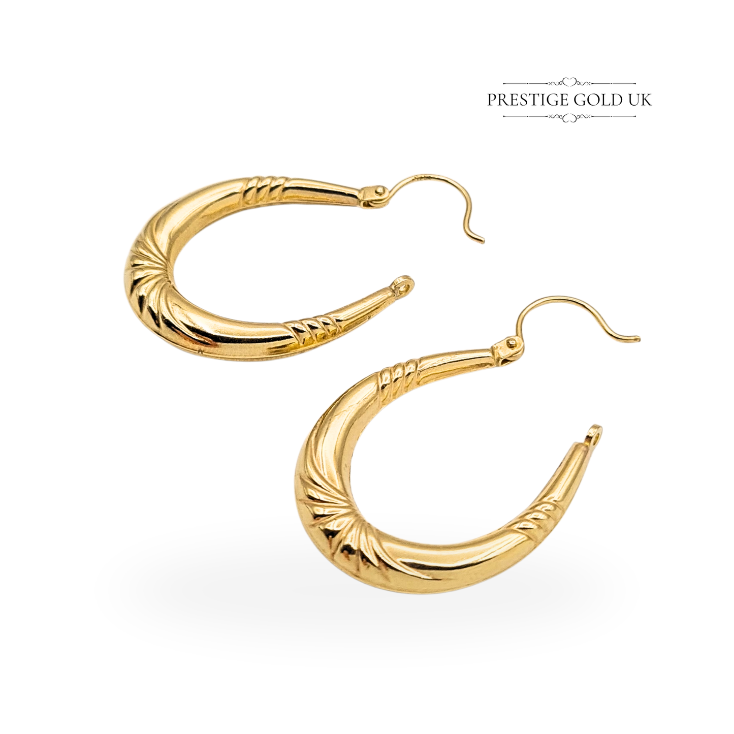 9ct Gold Vintage Oval Creole Hoop Earrings With Flip Top Fasteners