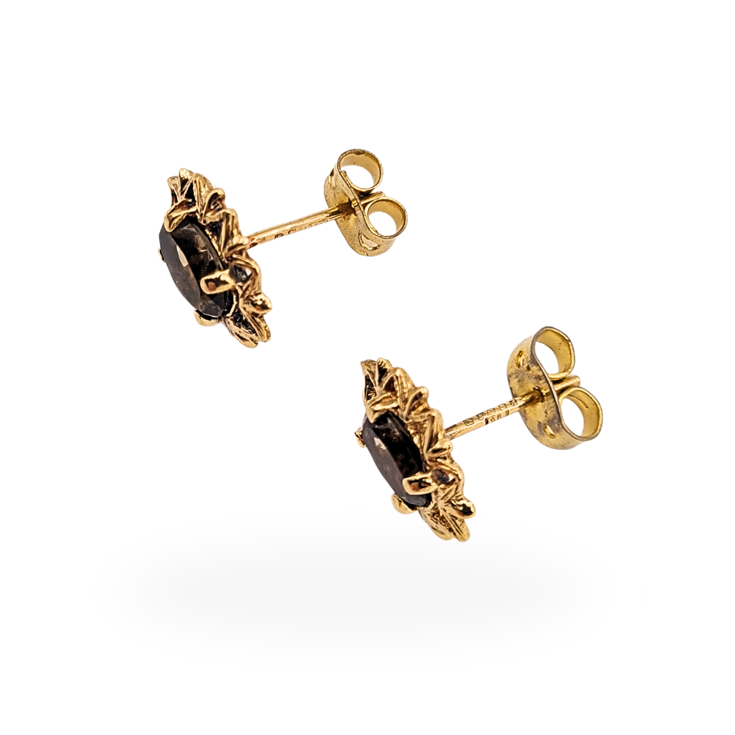 9ct Gold Smoky Quartz Stud Earrings, Oval Gold Earrings