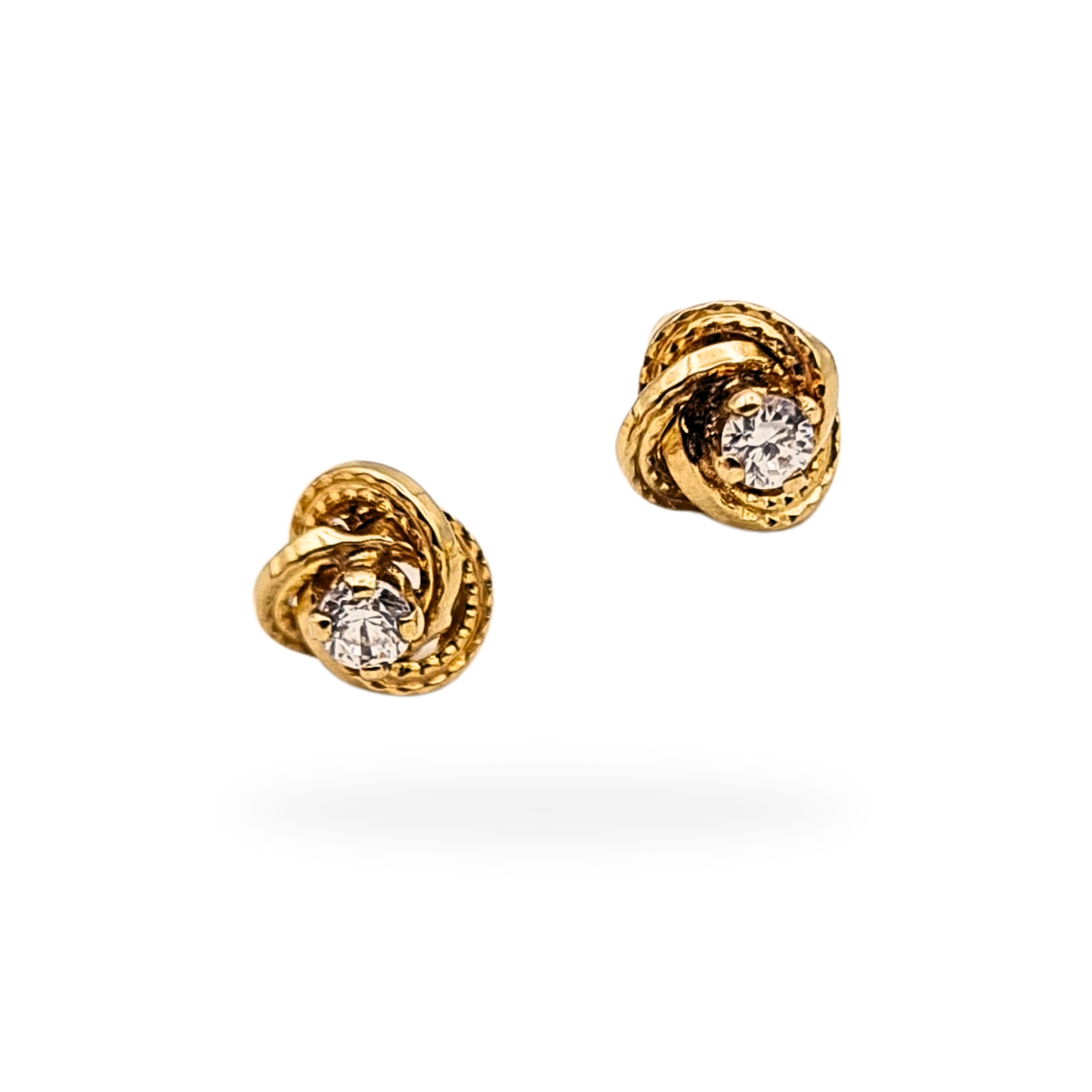 9ct Gold CZ Twist Stud Earrings 5mm Knot Design Butterfly Backs