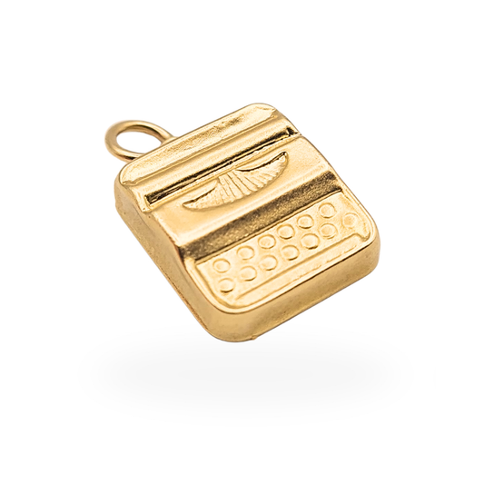 Vintage 9ct gold typewriter charm London 1973 small retro writing machine pendant
