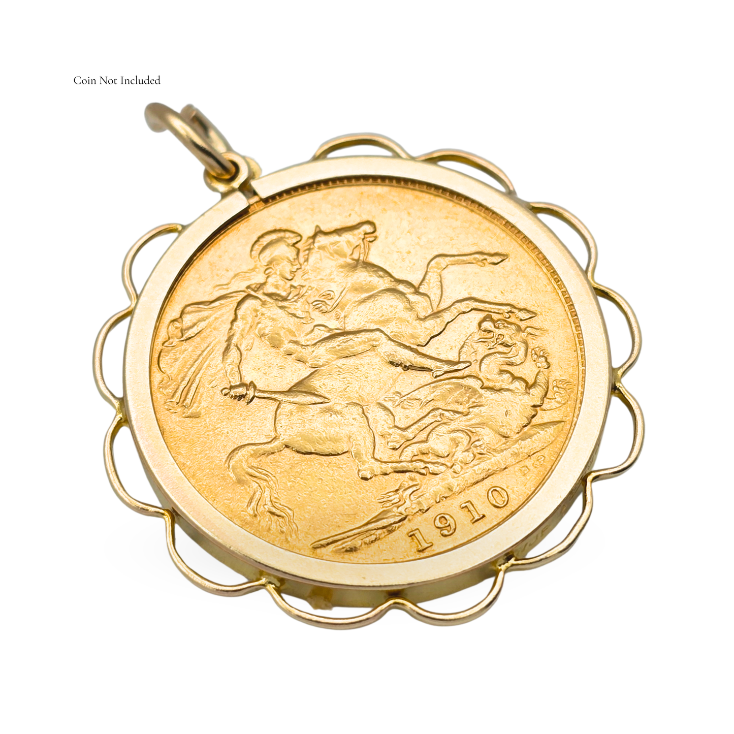 9ct Gold Full Sovereign Holder Pendant Scalloped Edge, Birmingham 1986