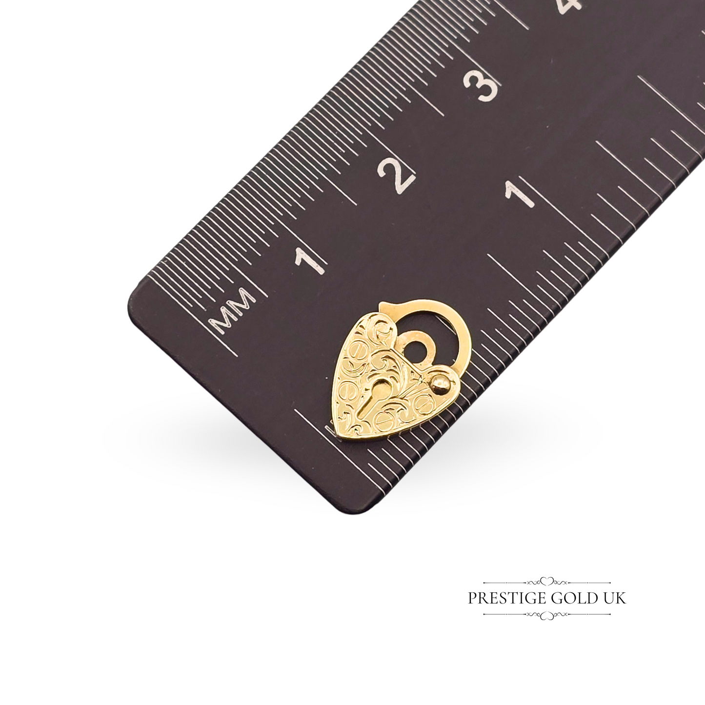 Tiny 9ct Gold Heart Padlock, Hand Engraved, Flat Design, 13mm Tall, Stamped 375
