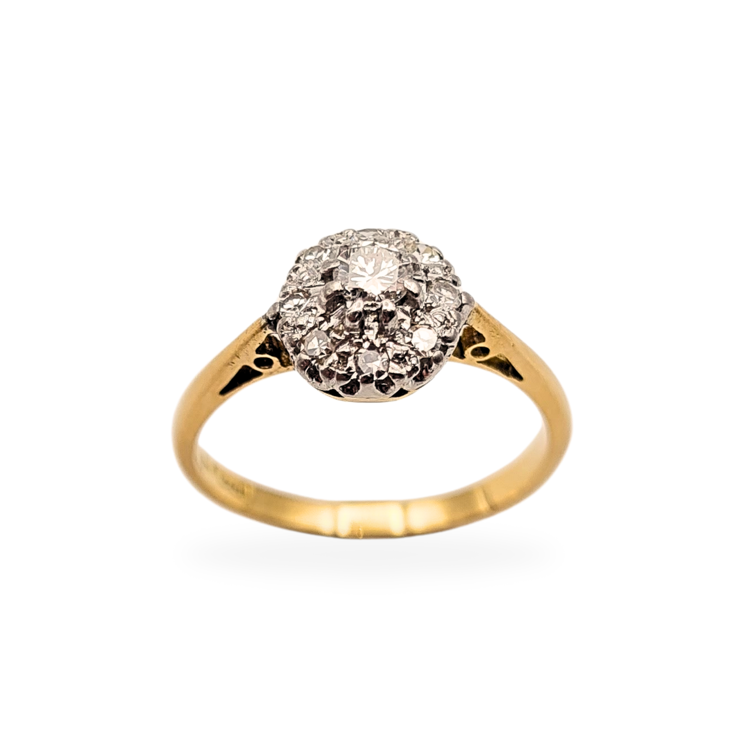 18ct Gold Platinum Diamond Cluster Ring UK I 1/2 Vintage