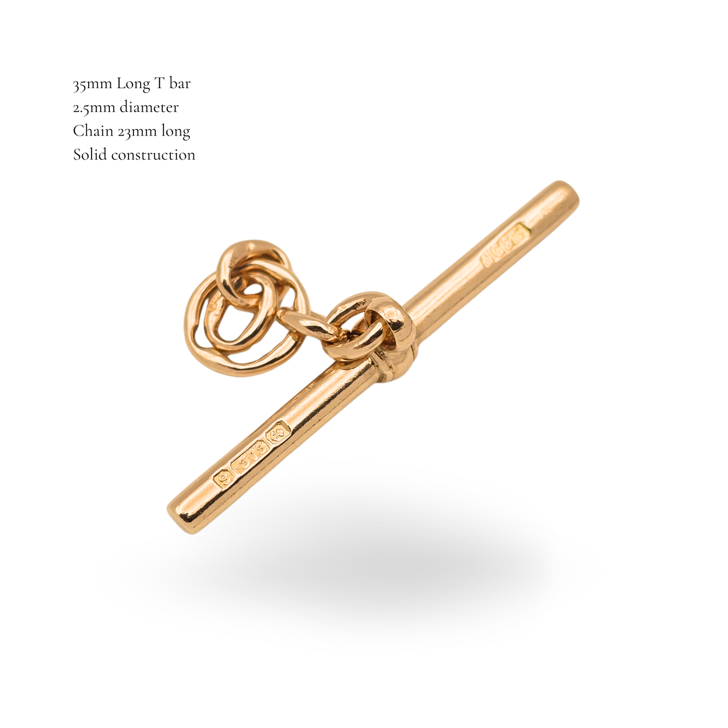 9ct Rose Gold Albert T Bar, 35mm, Birmingham, John Goffe & Son