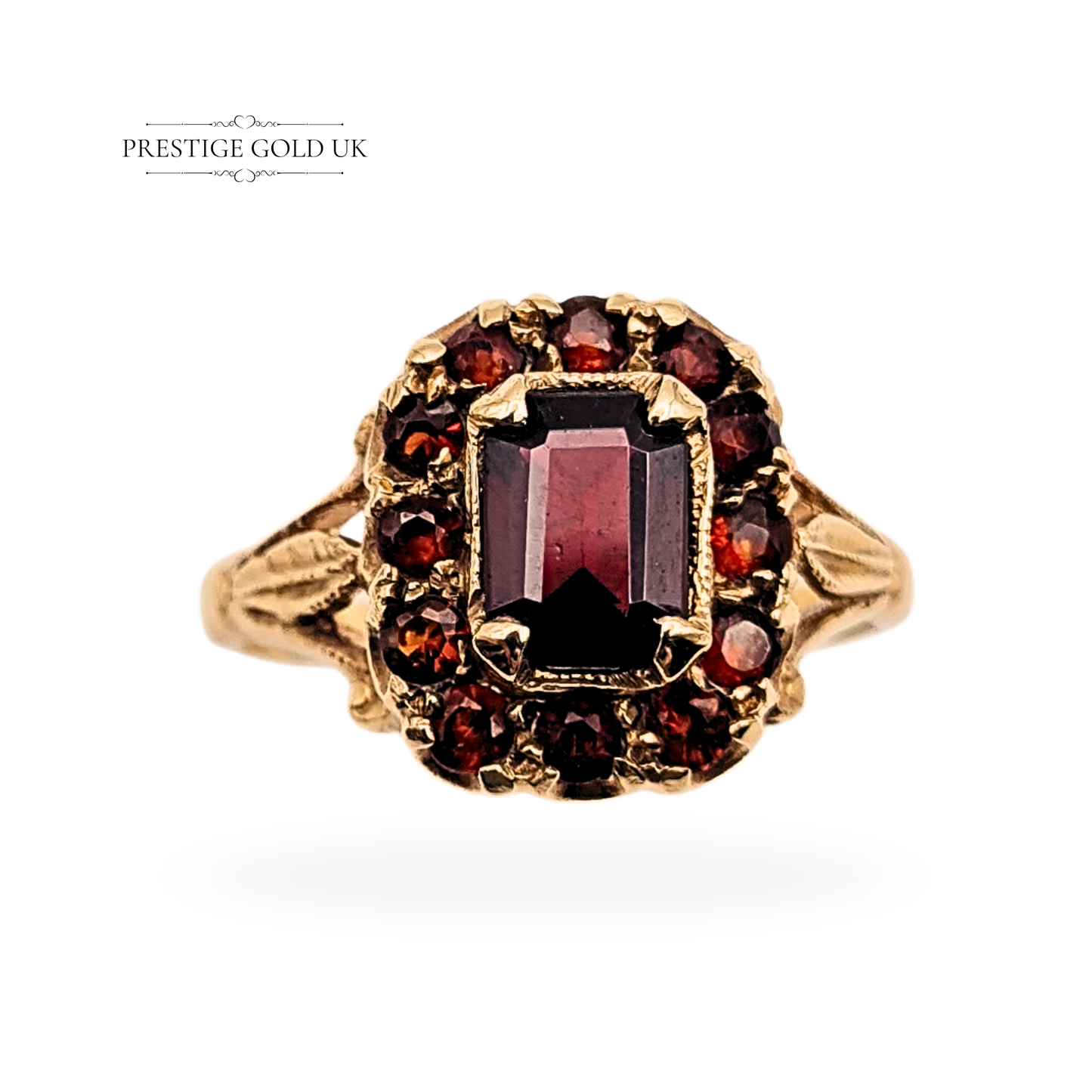 Gold Large Garnet Cluster Ring, Vintage Victorian-style Ring UK O 1/2 US 7 1/4