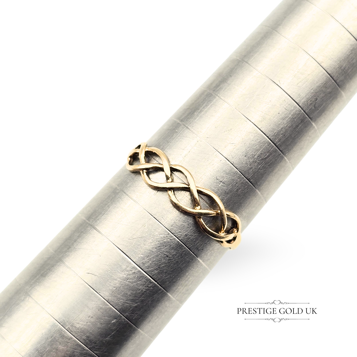 9ct Gold Celtic Twist Knot Ring UK P 1/2 US 7 3/4, Delicate Interwoven Band