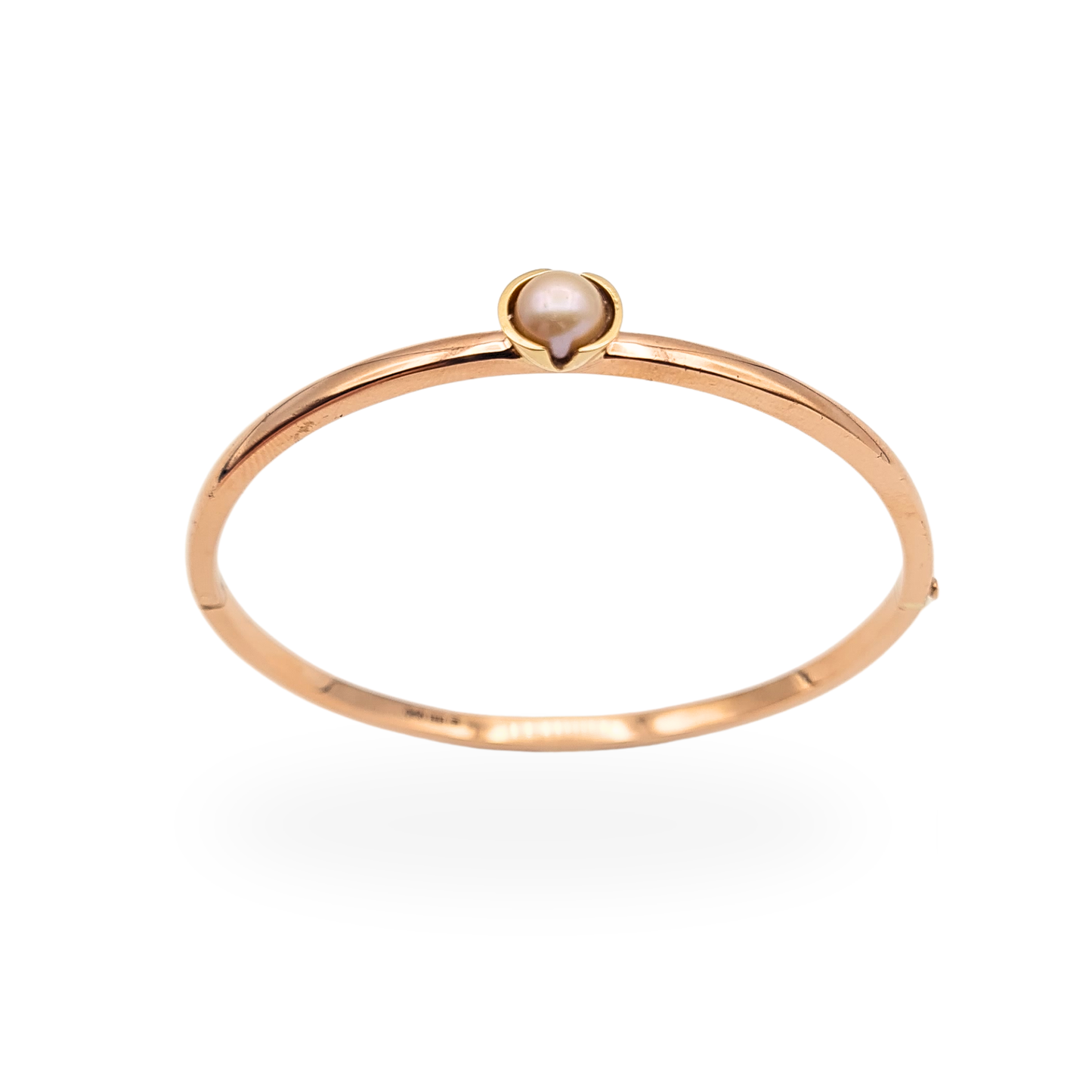 Quality 6.75” Long 9ct Rose Gold Pearl Bangle