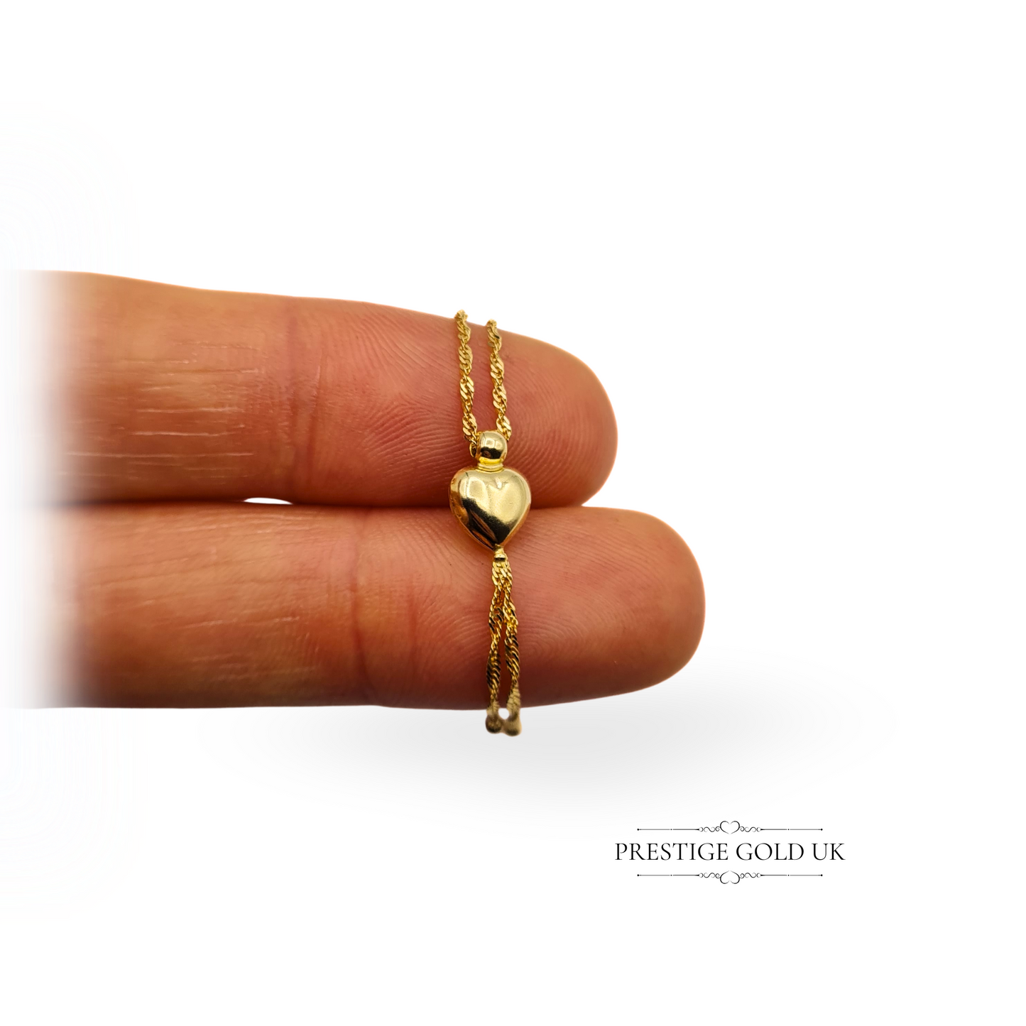 15" Long 9ct Gold Twist Rope Necklace, Sliding Heart Pendant, 15 3/4" (40cm) Long, 1mm Wide, Fully Hallmarked Sheffield
