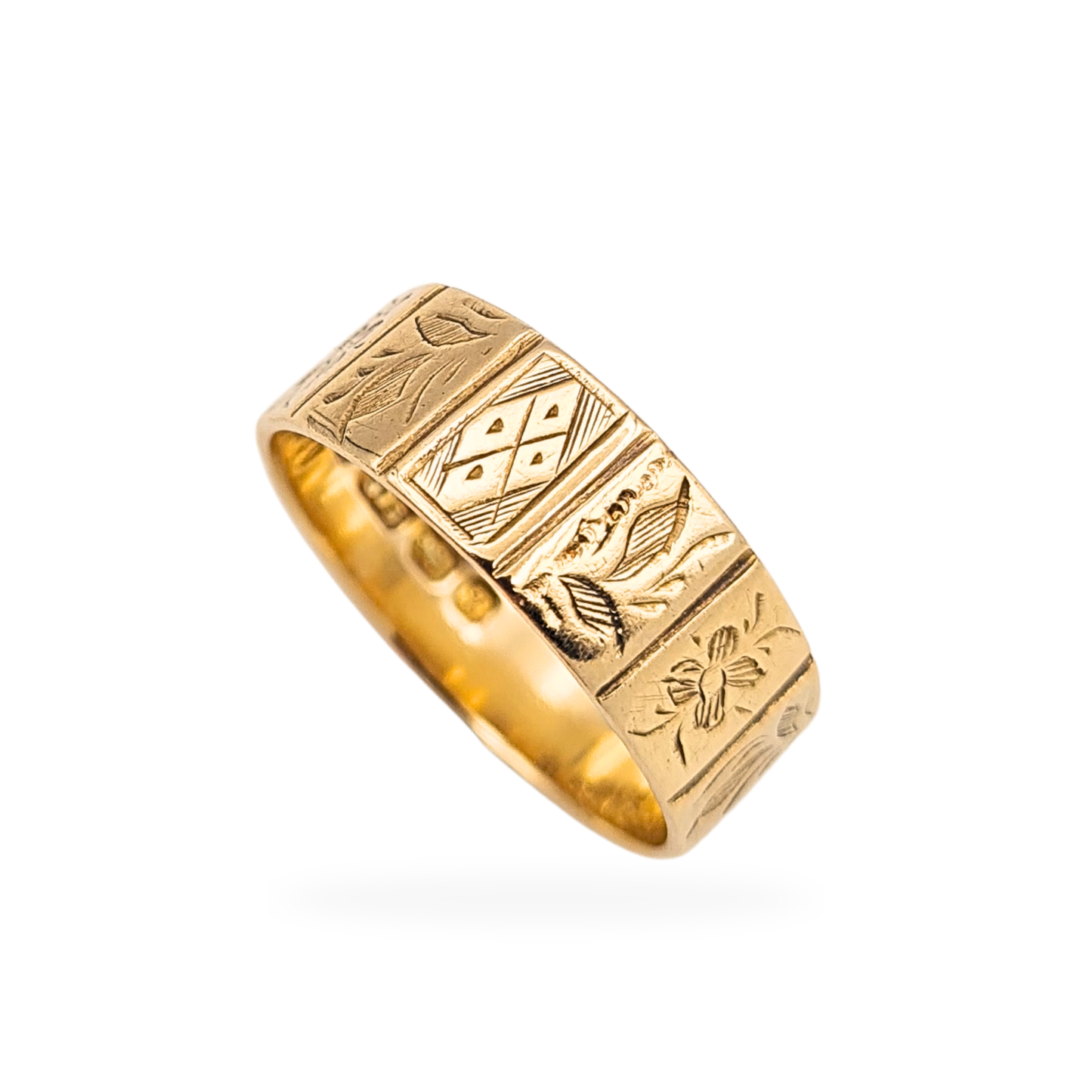Antique 9ct Gold Floral Panel Ring, Birmingham 1922, P 1/2