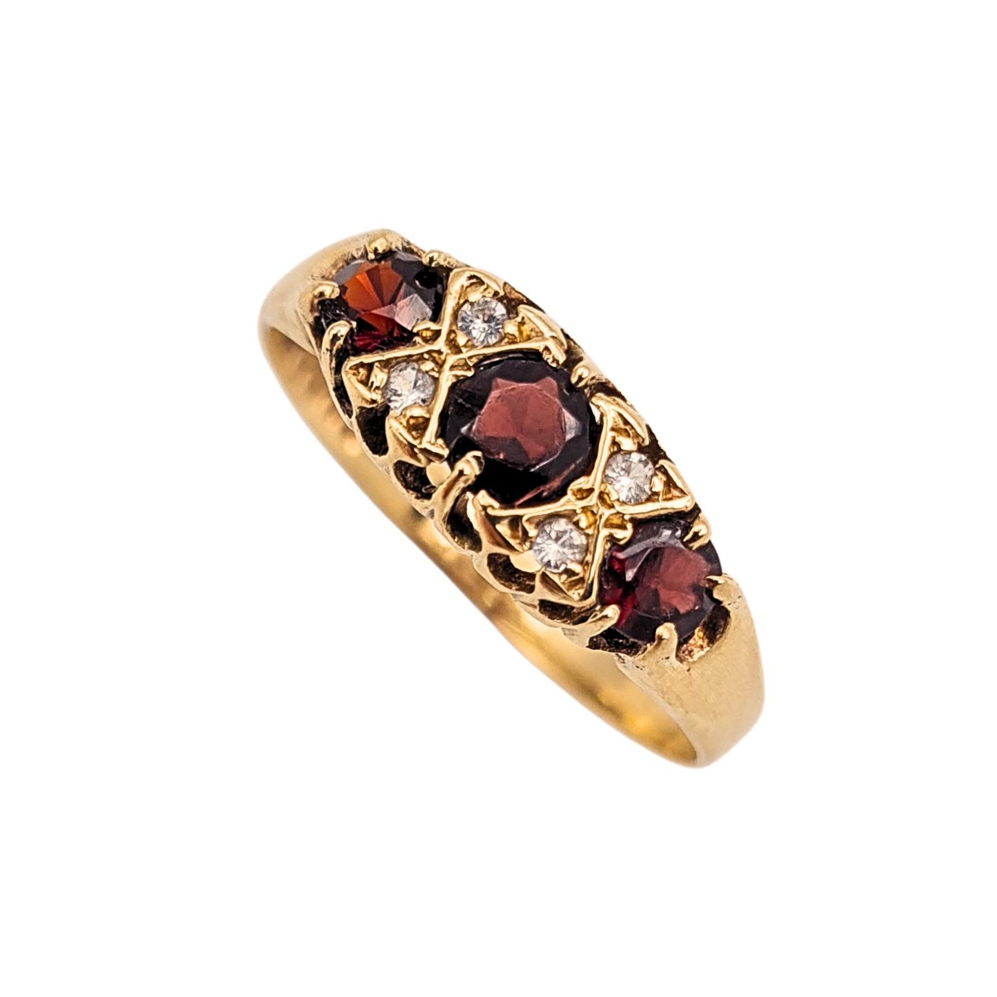 9ct Gold Garnet CZ Boat Ring UK R US 8 3/4 London 1976