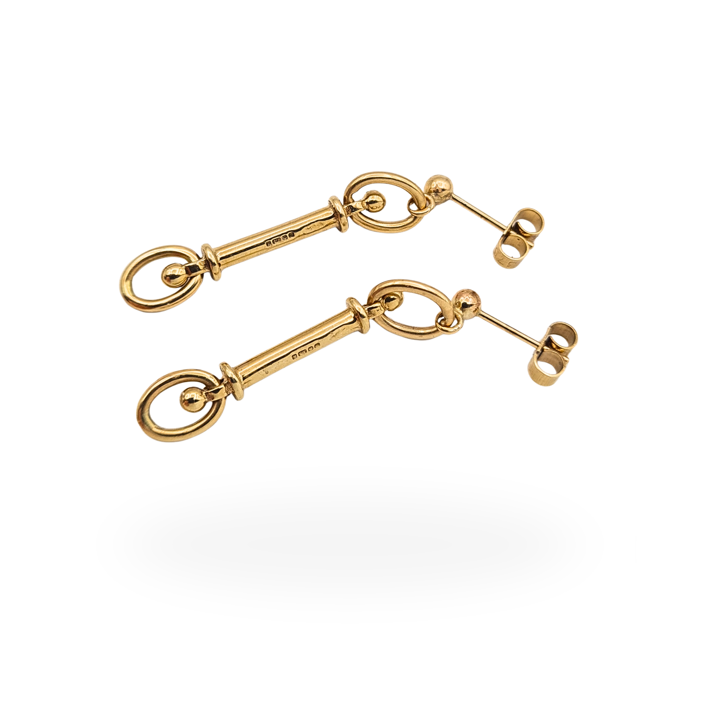 9ct Gold Horse Bit Drop Earrings Hallmarked Sheffield, Solid Gold