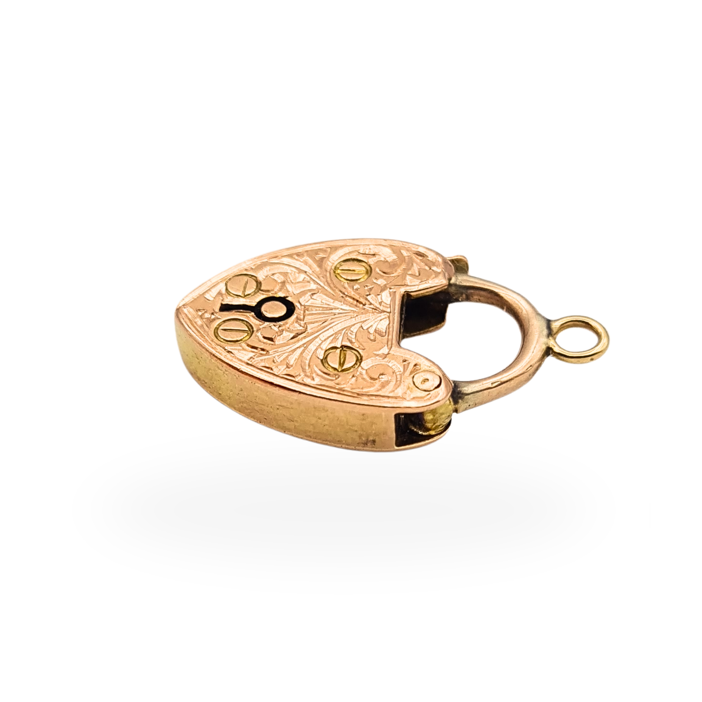 Antique 9ct Rose Gold Heart Padlock Gate Bracelet Clasp Engraved