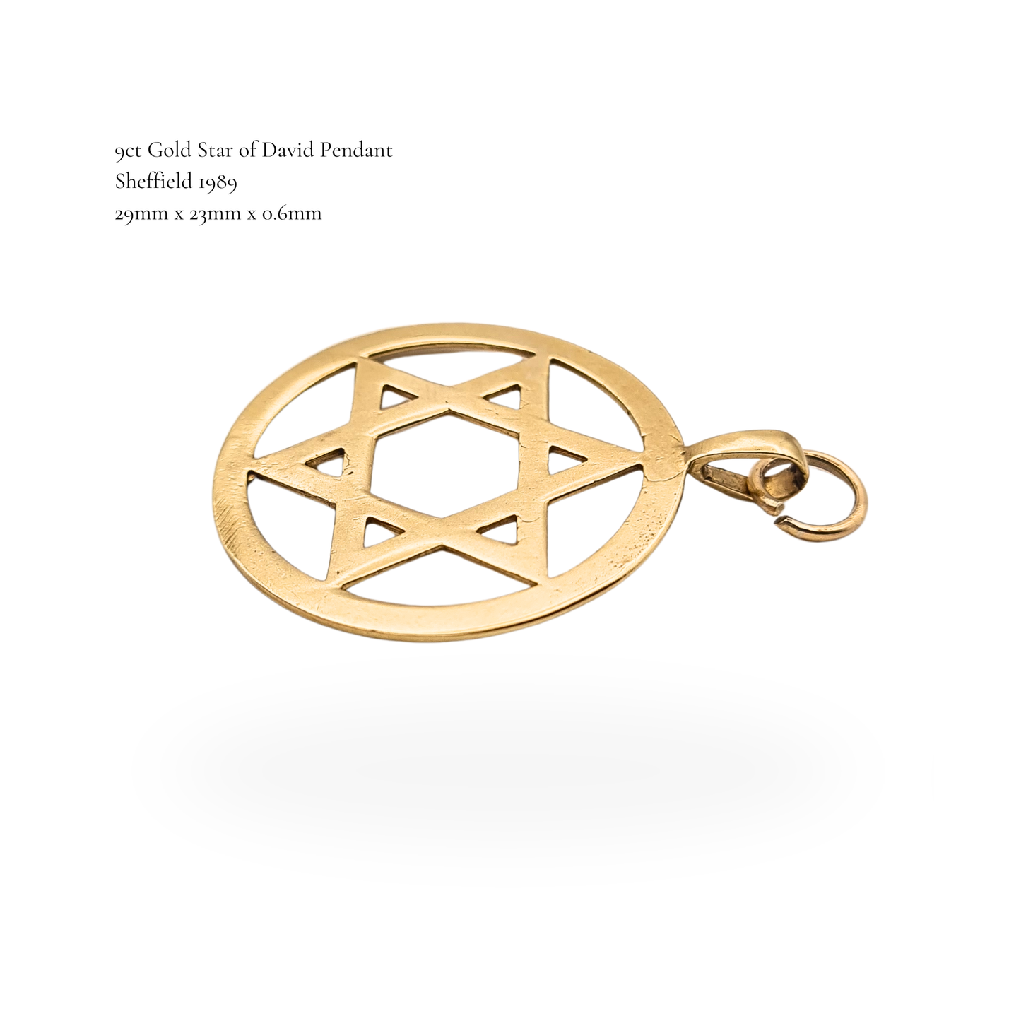 9ct Gold Star of David Pendant Sheffield Hallmark 1989 Solid Gold Jewish Pendant