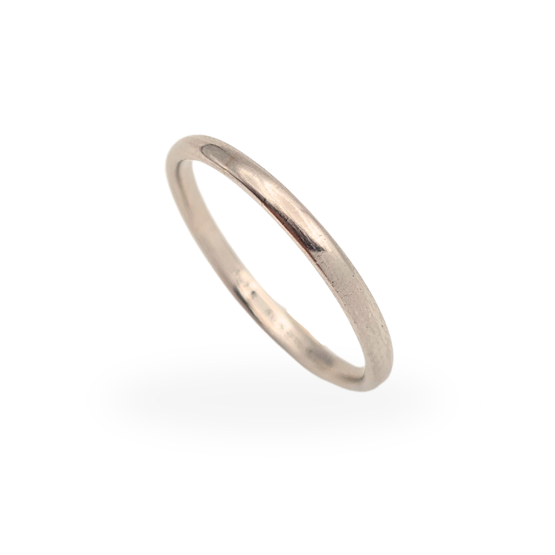 Polished platinum 2mm narrow wedding band ring weighing 2.79g, UK Size P, US Size 7.75.