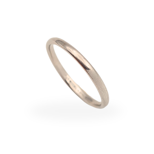 Polished platinum 2mm narrow wedding band ring weighing 2.79g, UK Size P, US Size 7.75.