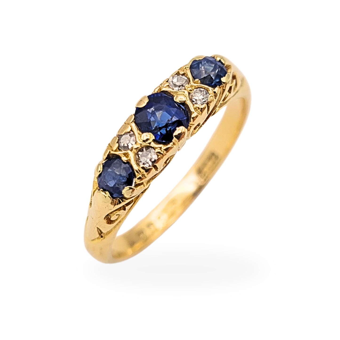 Antique 18ct Gold Sapphire Diamond Ring 1922 Hallmarked Size K 1/2