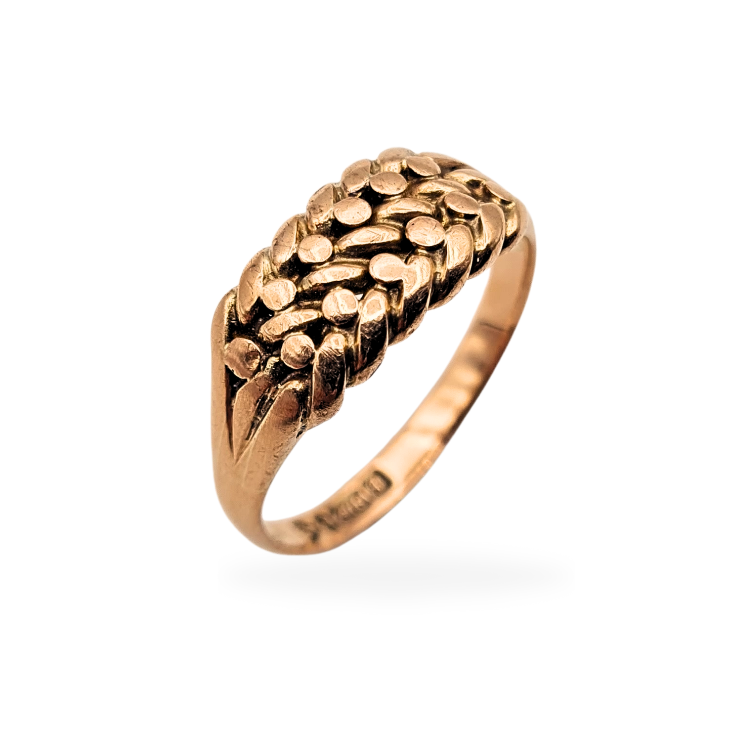 9ct Rose Gold Keeper Ring, Antique Rope Ring, UK T US 9 1/2