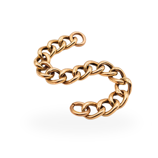 9ct rose gold curb chain extender with hollow links and solid jump rings, 9.5cm long.