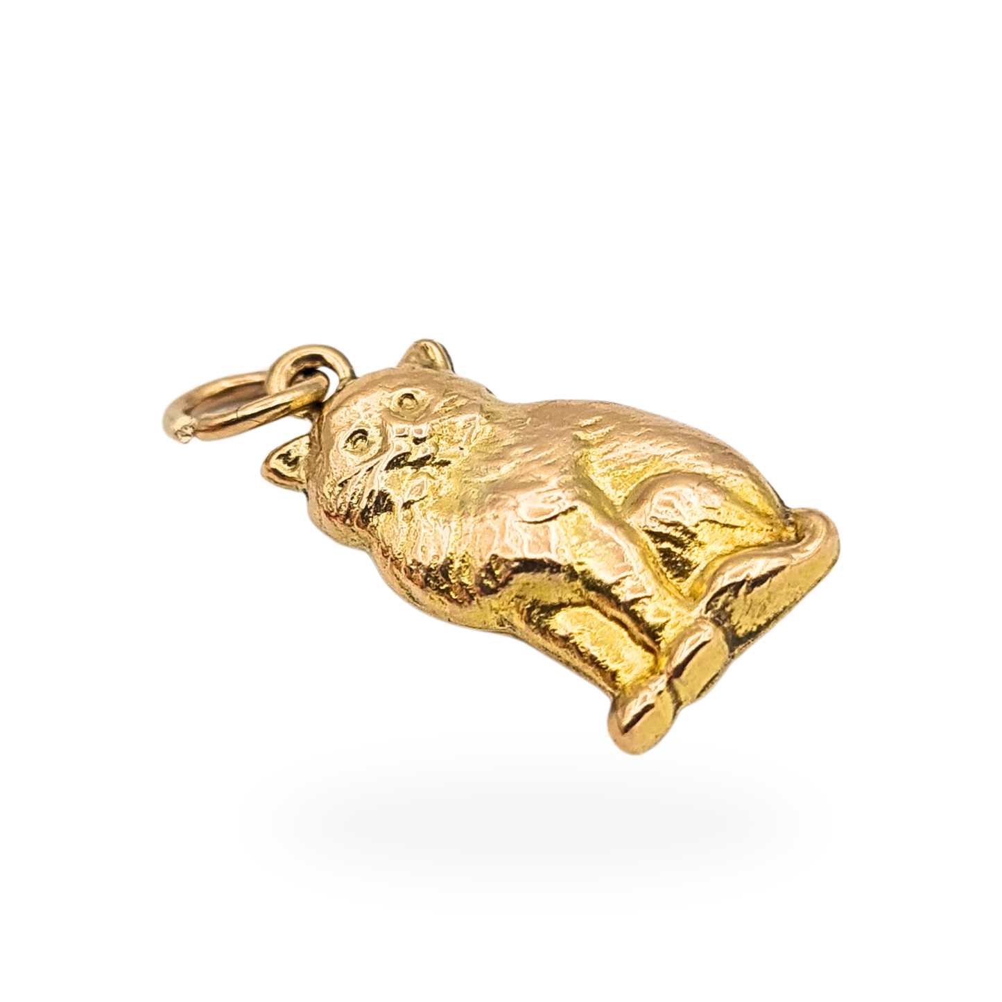 9ct Gold Puffy Cat Charm, Hollow Cat Pendant