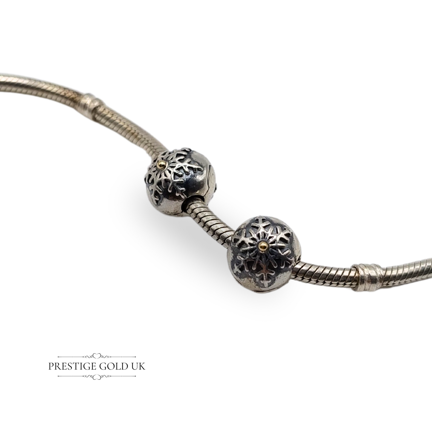 Pair of Pandora Silver Winter Wonderland Snowflake Charms 14k Gold ALE 791232