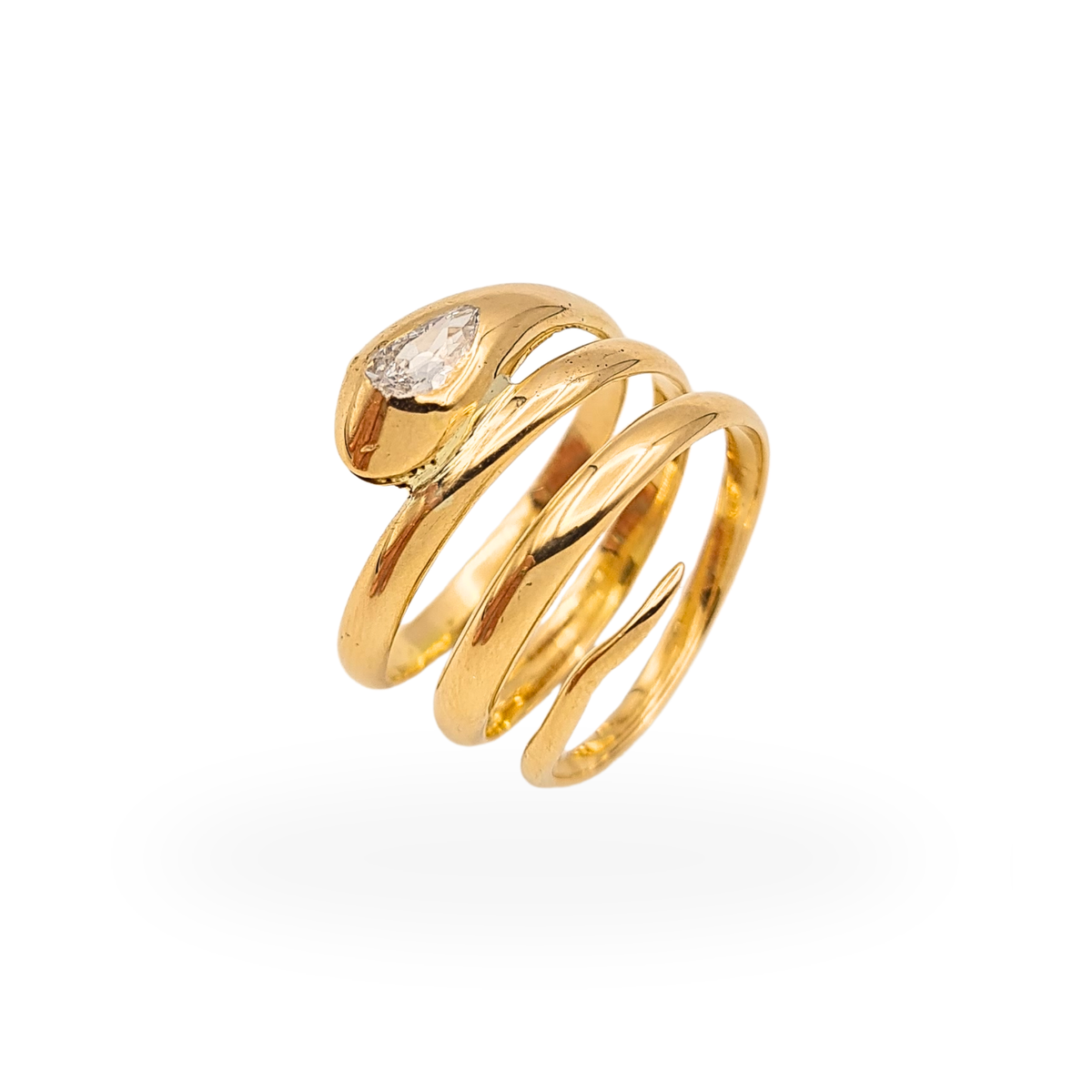Antique 18ct Gold Old Cut Pear Diamond Snake Coil Ring  UK Q 1/2 Birmingham 1920